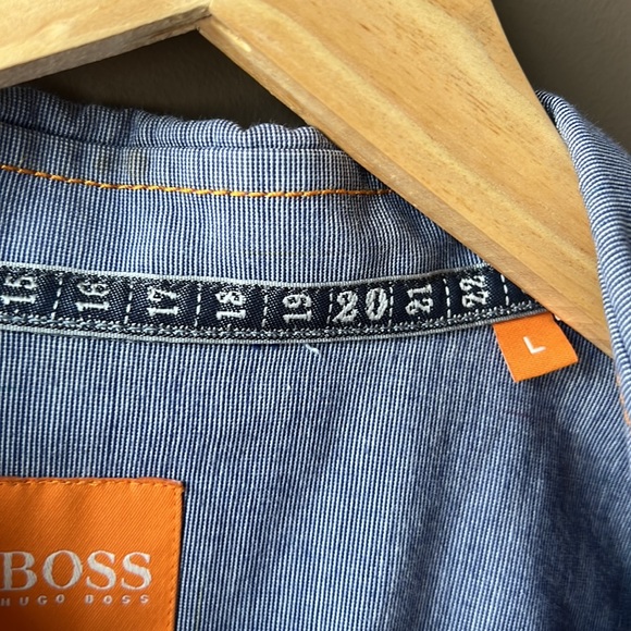 HUGO BOSS Blue Grey Cotton Button Down Shirt Size Large - Picture 4 of 16